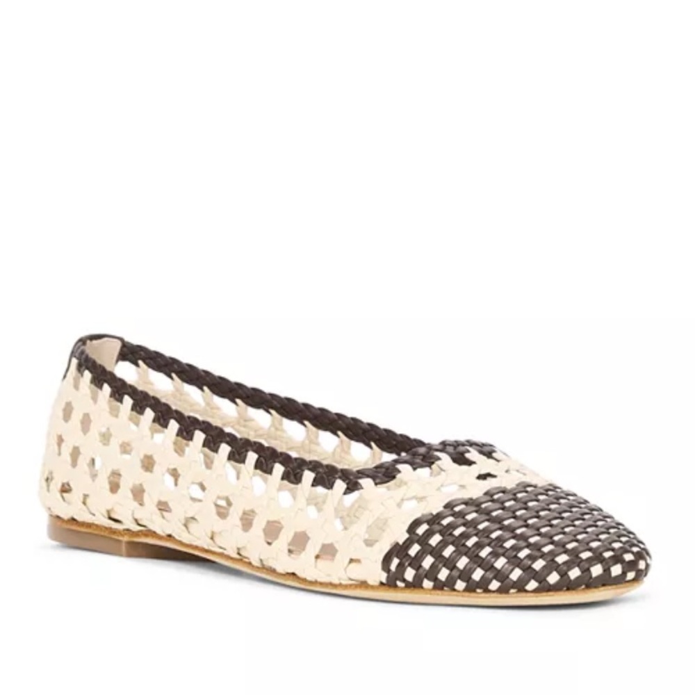 STAUD Nell Crochet Leather Ballerina Flats Black / Cream EU Size 38.5 /8.5.